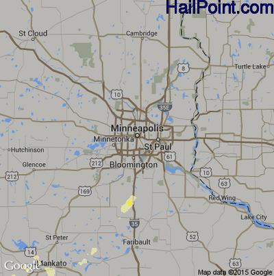 Hail Map for Minneapolis, MN Region on June 22, 2015