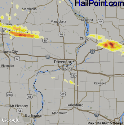 Hail Map for Davenport, IA Region on June 22, 2015