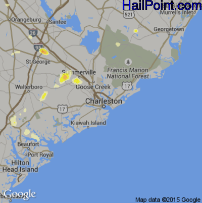 Hail Map for Charleston, SC Region on June 22, 2015