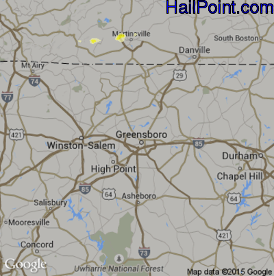 Hail Map for Greensboro, NC Region on June 22, 2015