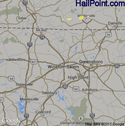 Hail Map for Winston-Salem, NC Region on June 22, 2015