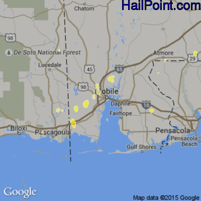 Hail Map for Mobile, AL Region on June 22, 2015