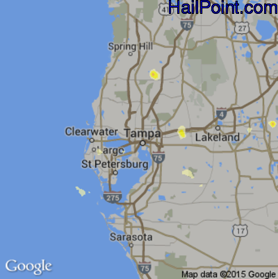 Hail Map for Tampa, FL Region on June 23, 2015
