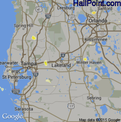 Hail Map for Lakeland, FL Region on June 23, 2015