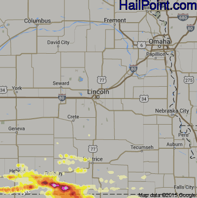 Hail Map for Lincoln, NE Region on June 23, 2015