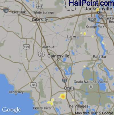 Hail Map for Gainesville, FL Region on June 23, 2015