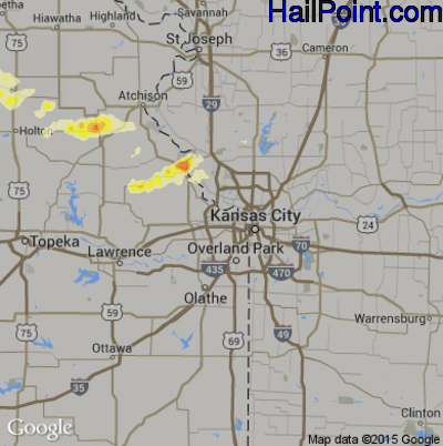 Hail Map for Kansas City, KS Region on June 23, 2015