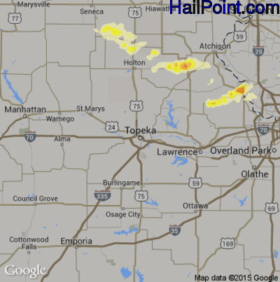 Hail Map for Topeka, KS Region on June 23, 2015