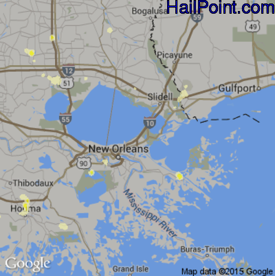 Hail Map for New Orleans, LA Region on June 23, 2015