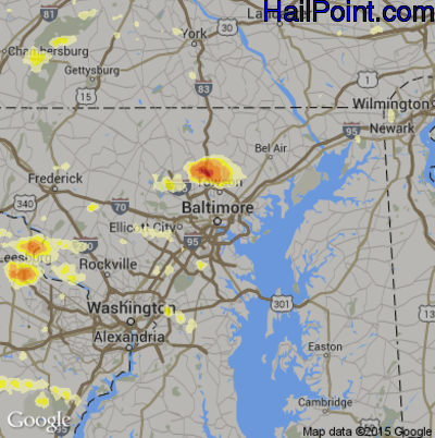 Hail Map for Baltimore, MD Region on June 23, 2015