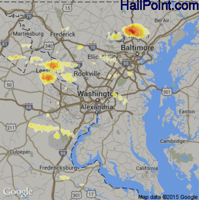 Hail Map for Washington, DC Region on June 23, 2015