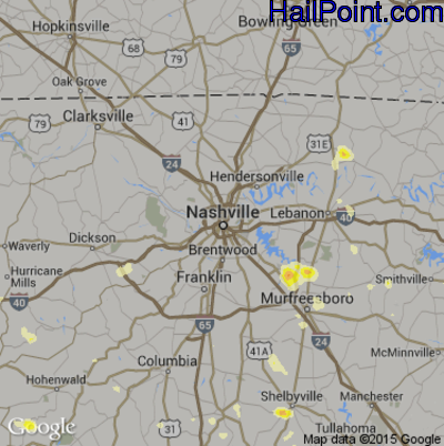 Hail Map for Nashville, TN Region on June 23, 2015