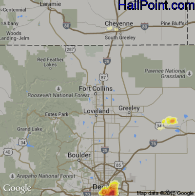 Hail Map for Fort Collins, CO Region on June 23, 2015