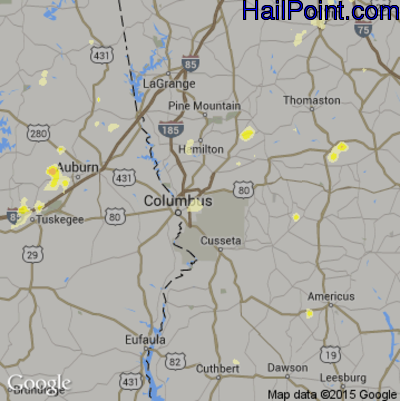 Hail Map for Columbus, GA Region on June 24, 2015