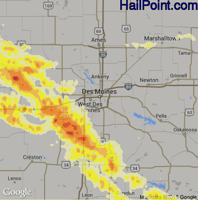 Hail Map for Des Moines, IA Region on June 24, 2015