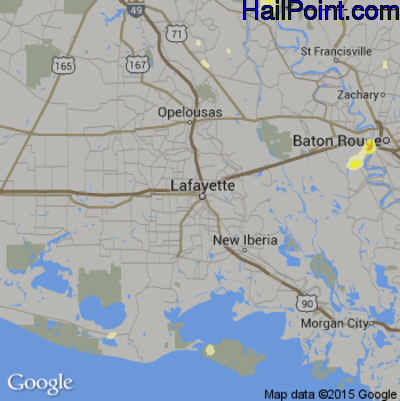 Hail Map for Lafayette, LA Region on June 24, 2015