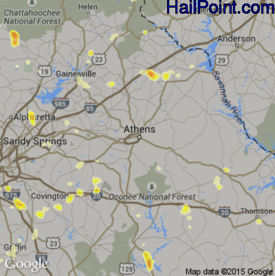 Hail Map for Athens, GA Region on June 24, 2015