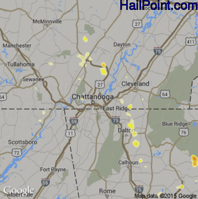 Hail Map for Chattanooga, TN Region on June 24, 2015