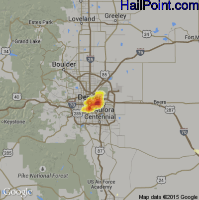 Hail Map for Denver, CO Region on June 24, 2015