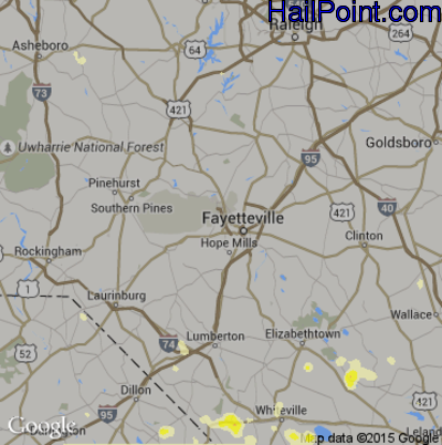Hail Map for Fayetteville, NC Region on June 24, 2015