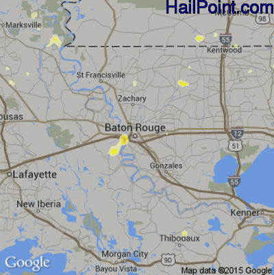 Hail Map for Baton Rouge, LA Region on June 24, 2015