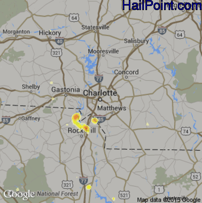 Hail Map for Charlotte, NC Region on June 24, 2015