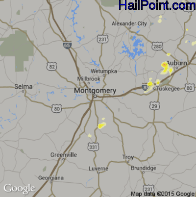 Hail Map for Montgomery, AL Region on June 24, 2015