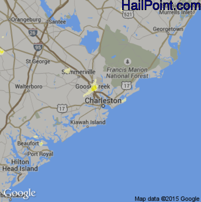 Hail Map for Charleston, SC Region on June 25, 2015