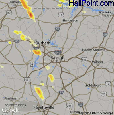 Hail Map for Raleigh, NC Region on June 25, 2015 