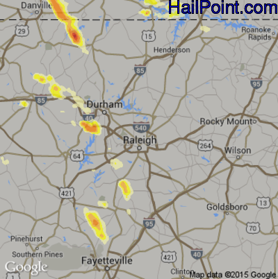Hail Map for Raleigh, NC Region on June 25, 2015
