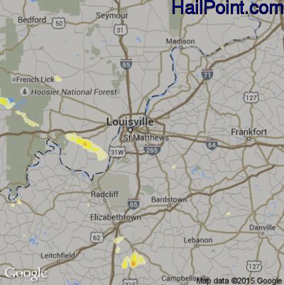 Hail Map for Louisville, KY Region on June 25, 2015