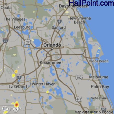 Hail Map for Orlando, FL Region on June 25, 2015