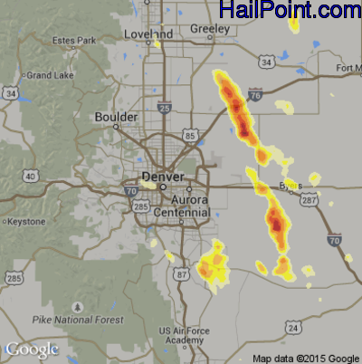 Hail Map for Denver, CO Region on June 25, 2015