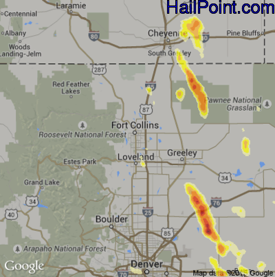 Hail Map for Fort Collins, CO Region on June 25, 2015