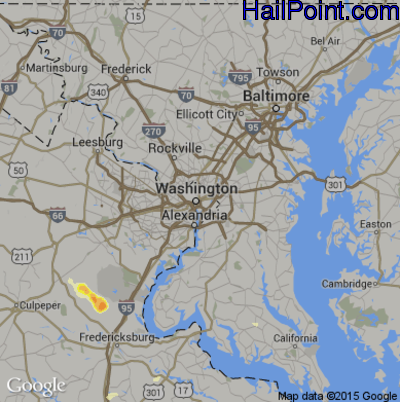 Hail Map for Washington, DC Region on June 25, 2015