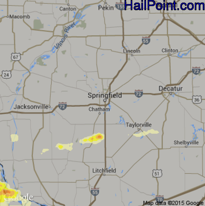 Hail Map for Springfield, IL Region on June 25, 2015