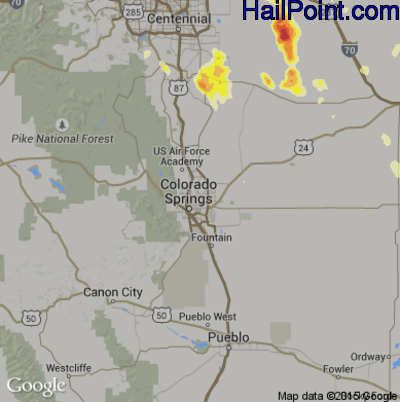 Hail Map for Colorado Springs, CO Region on June 25, 2015