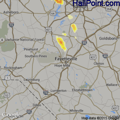 Hail Map for Fayetteville, NC Region on June 25, 2015