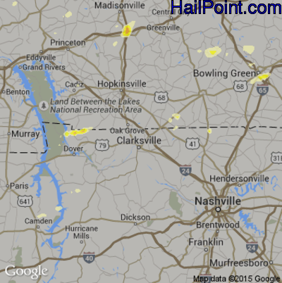 Hail Map for Clarksville, TN Region on June 26, 2015