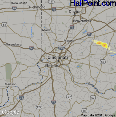Hail Map for Cincinnati, OH Region on June 26, 2015