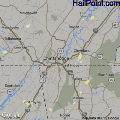 Hail Map for Chattanooga, TN Region on June 26, 2015