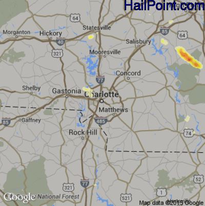 Hail Map for Charlotte, NC Region on June 26, 2015