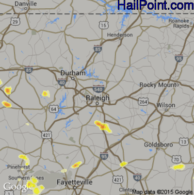 Hail Map for Raleigh, NC Region on June 26, 2015