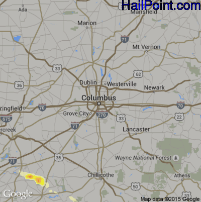 Hail Map for Columbus, OH Region on June 26, 2015