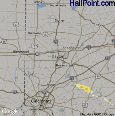Hail Map for Dayton, OH Region on June 26, 2015