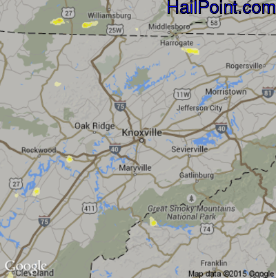 Hail Map for Knoxville, TN Region on June 26, 2015