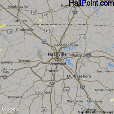 Hail Map for Nashville, TN Region on June 26, 2015