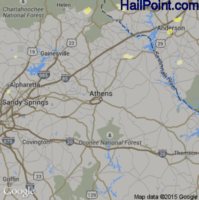 Hail Map for Athens, GA Region on June 26, 2015