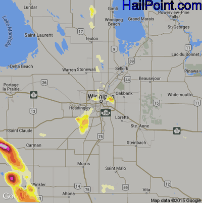 Hail Map for Winnapeg, Can Region on June 27, 2015