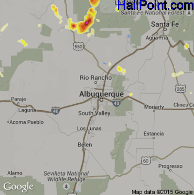 Hail Map for Albuquerque, NM Region on June 27, 2015